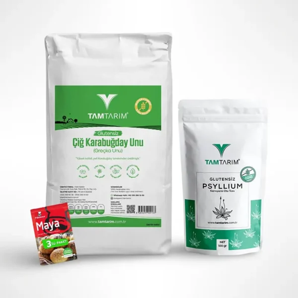 Glutensiz Çiğ Karabuğday Unu 2 Kg - Psyllium 100 g - Kuru Maya (3x10 g)
