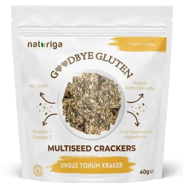 Naturiga Glutensiz Unsuz Sade Tohum Kraker 40 g Glutensiz • Vegan • Katkısız • Rafine Şekersiz