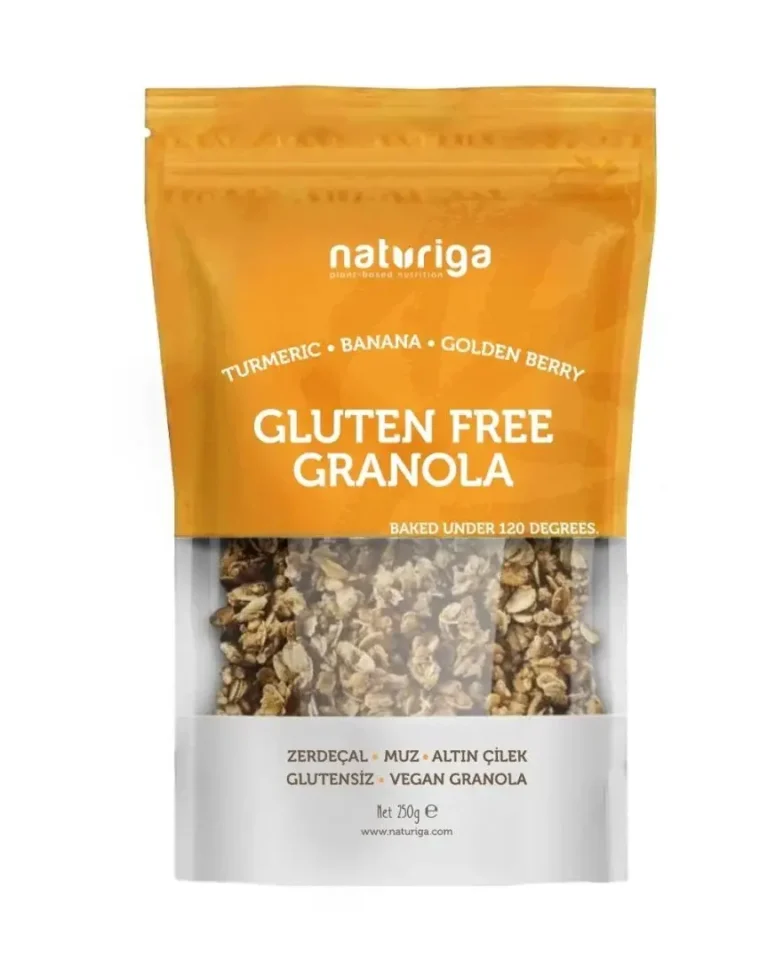 Naturiga Glutensiz Zerdeçal & Altın Çilek & Muzlu Granola 250 g Altın Renk • %100 Glutensiz • Katkısız