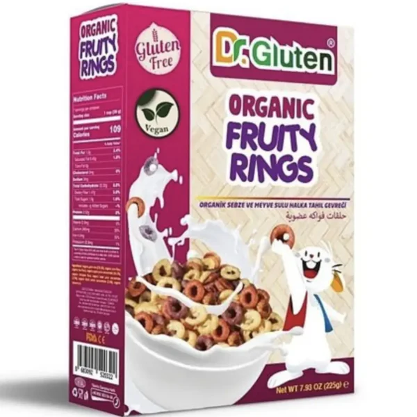 Dr.Gluten Organik Sebze ve Meyve Sulu Halka Tahıl Gevreği (225 g) – Glutensiz & Vegan